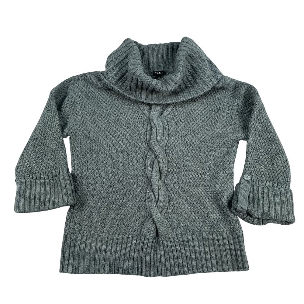 Talbots Womens Wool & Alpaca Blend Moss Green Cowl Neck Sweater Sz Medium